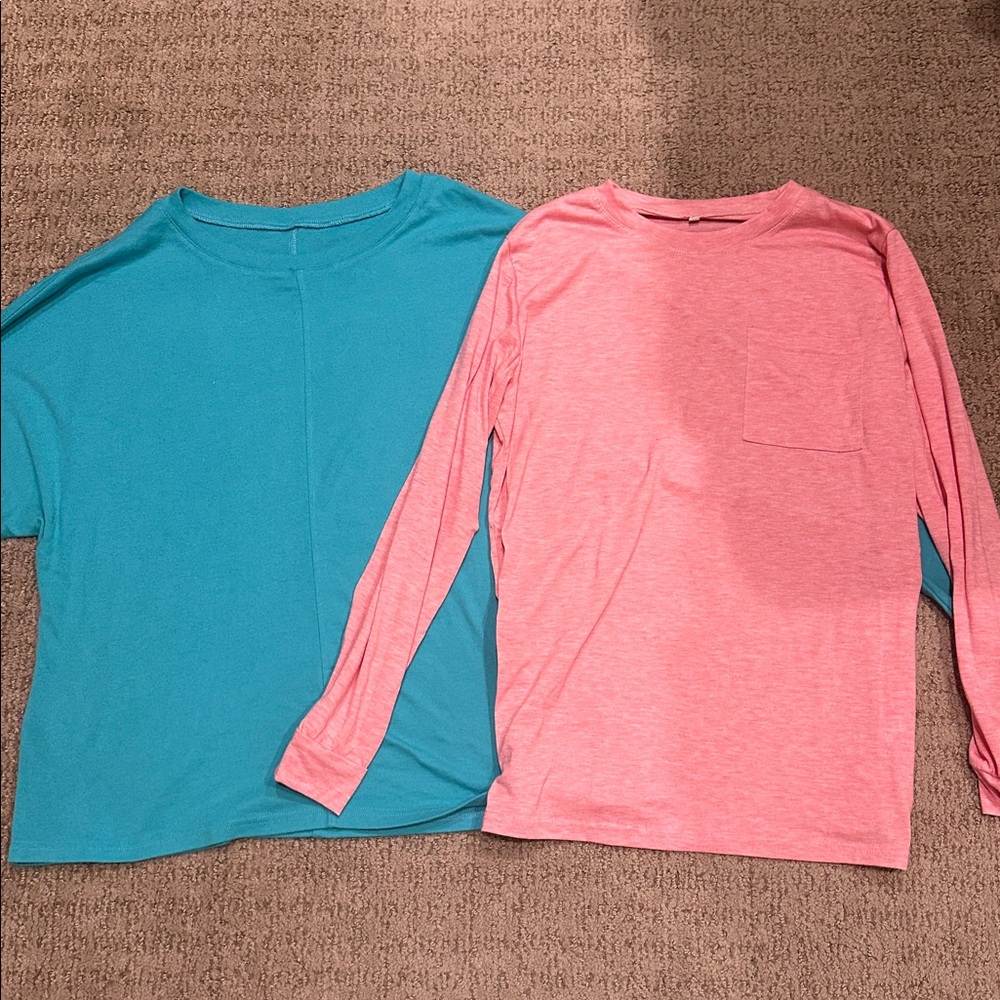 Blue and Pink Long Sleeve Shirts